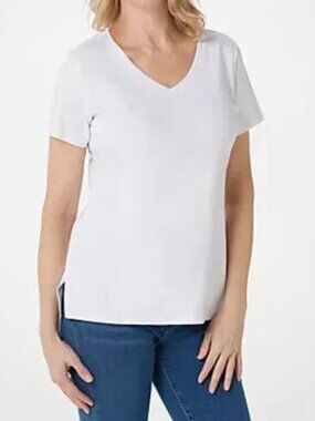 ISAAC MIZRAHI LIVE! NEW  Essentials Pima Cotton V-Neck Tunic White M